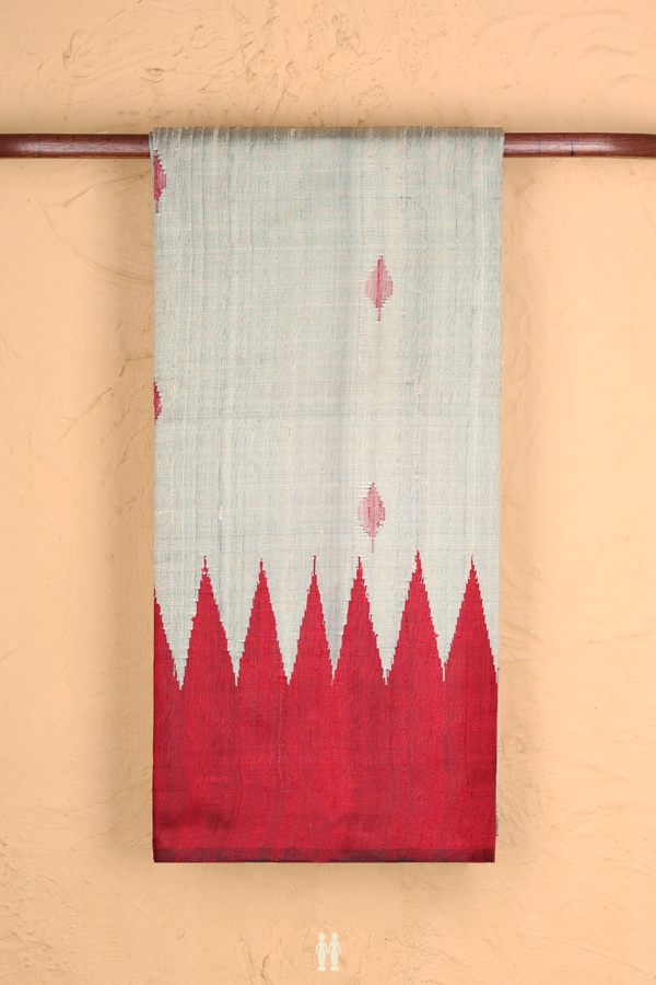 Jute Saree In Pastel Khaki With Threadwork Buttas