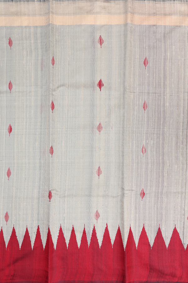 Jute Saree In Pastel Khaki With Threadwork Buttas