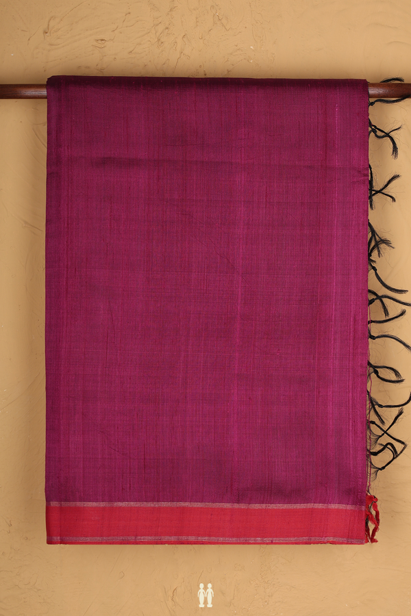 Jute Saree In Berry Purple With Contrast Border