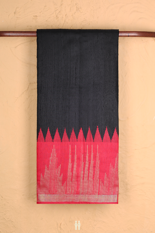 Jute Saree In Black With Temple Border