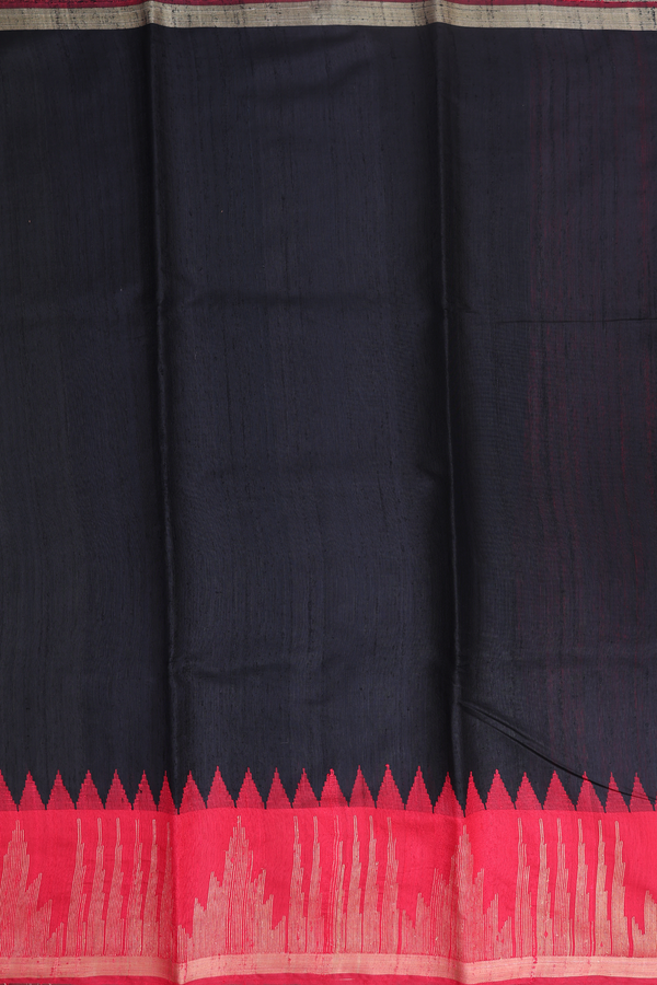 Jute Saree In Black With Temple Border