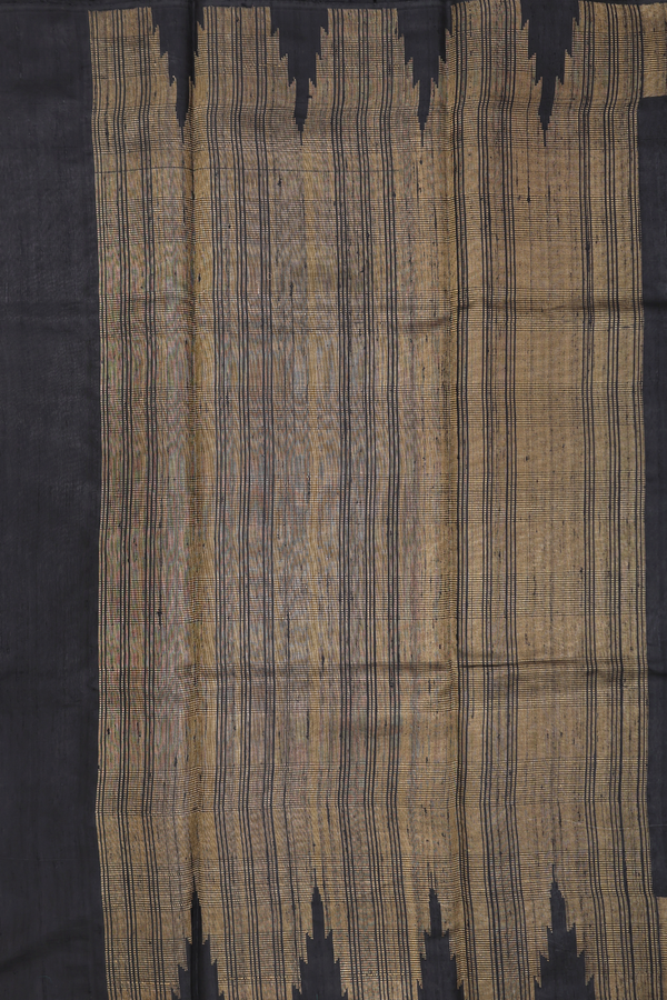 Jute Saree In Black With Zari Buttas