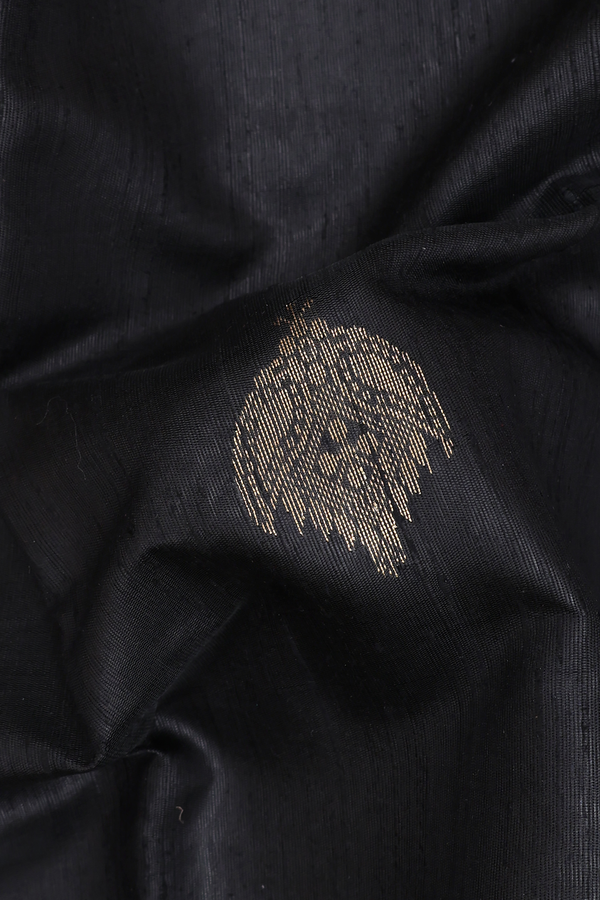 Jute Saree In Black With Zari Buttas