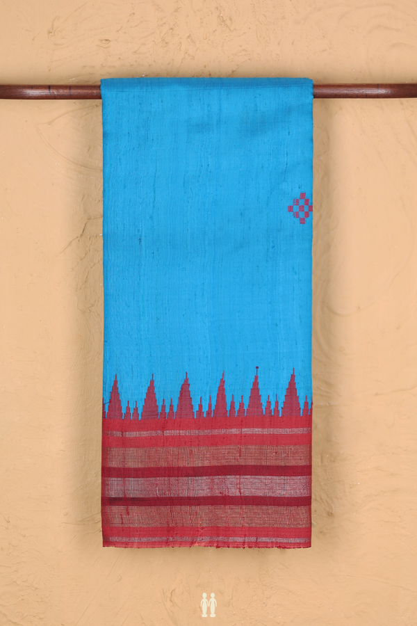 Jute Saree In Blue With Threadwork Buttas