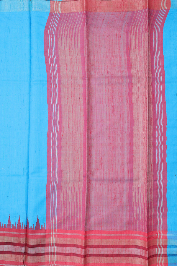 Jute Saree In Blue With Threadwork Buttas