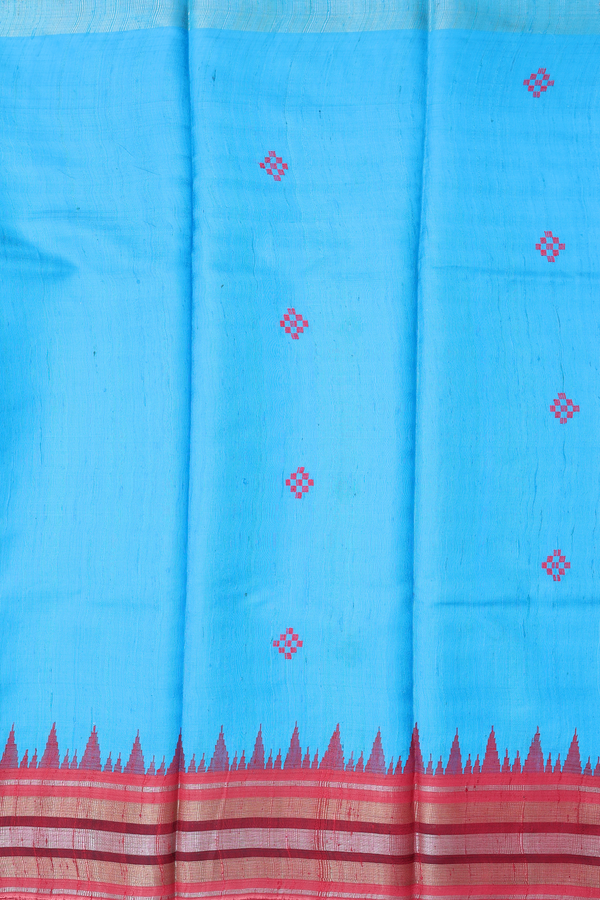 Jute Saree In Blue With Threadwork Buttas
