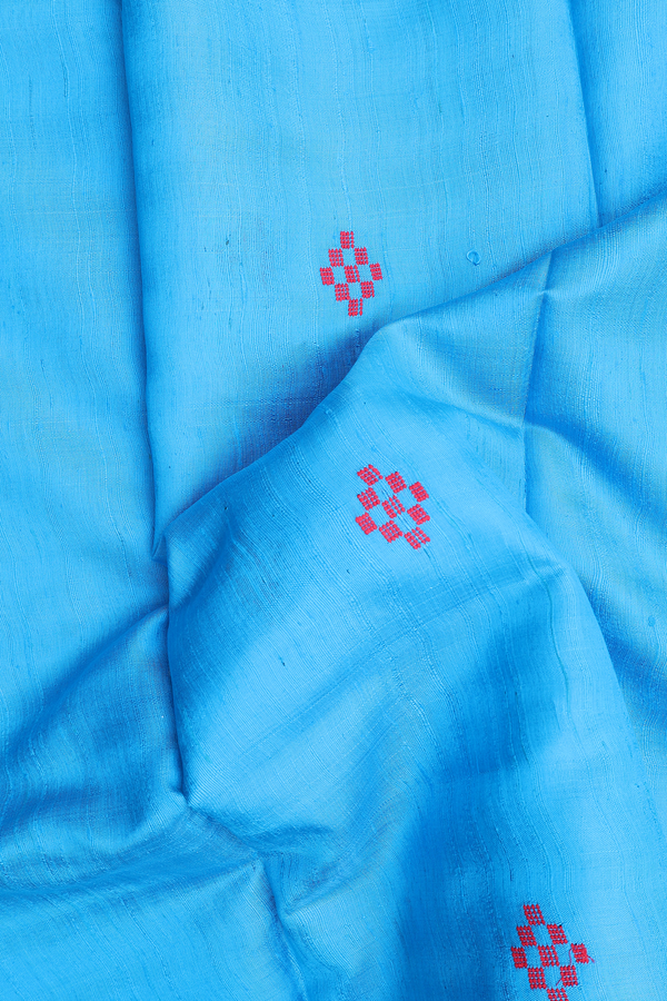 Jute Saree In Blue With Threadwork Buttas