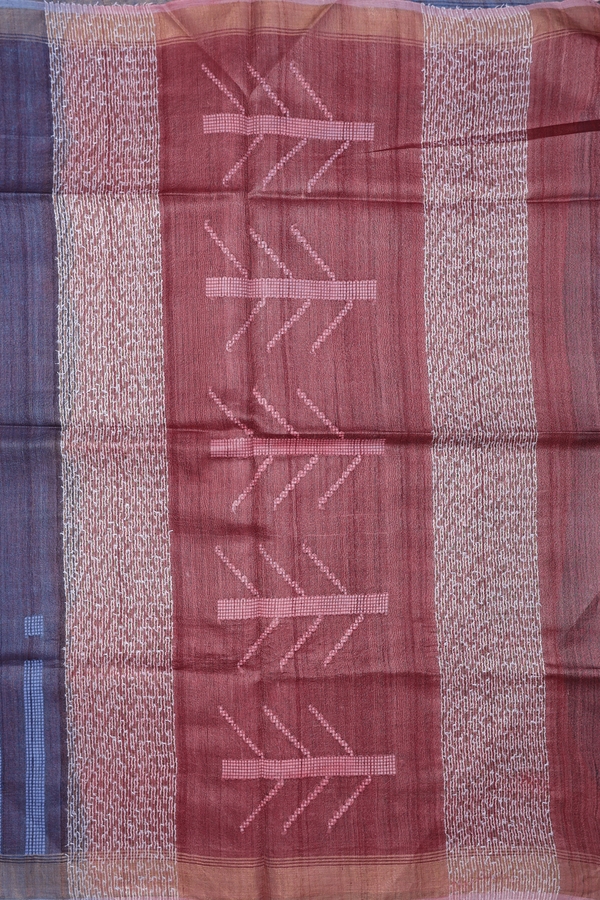 Jute Saree In Blue With Threadwork Design