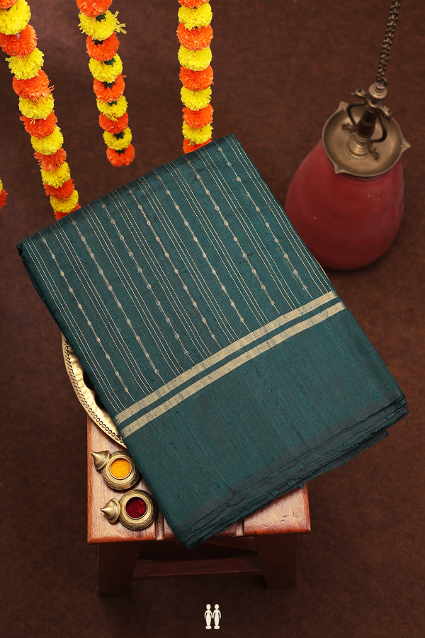Jute Saree In Bottle Green With Stripes Design