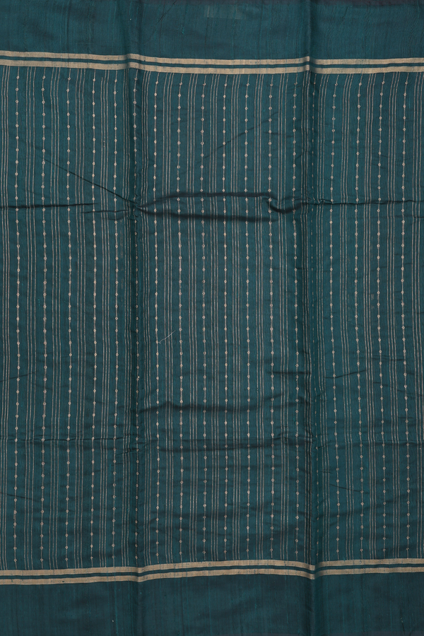 Jute Saree In Bottle Green With Stripes Design