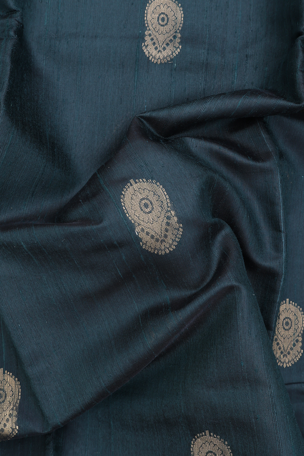 Jute Saree In Bottle Green With Zari Buttas