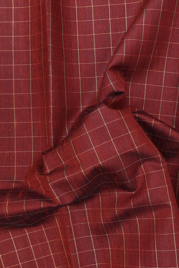 Jute Saree In Brick Brown With Checks Design
