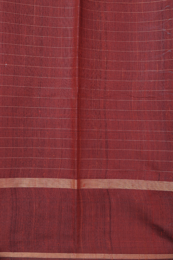 Jute Saree In Brick Brown With Checks Design