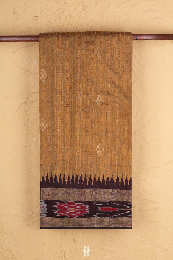 Jute Saree In Brownish Yellow With Zari Buttas