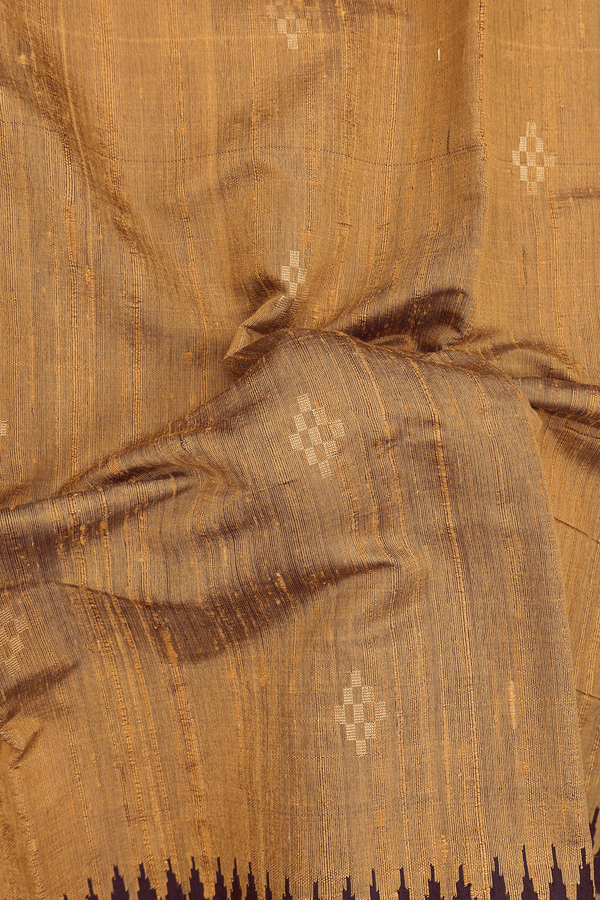 Jute Saree In Brownish Yellow With Zari Buttas