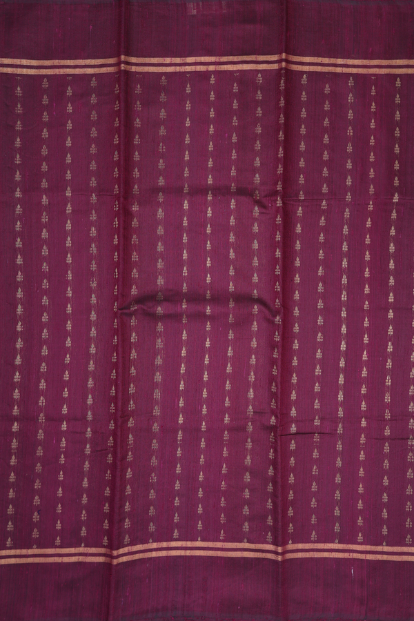Jute Saree In Burgundy Red With Zari Buttas