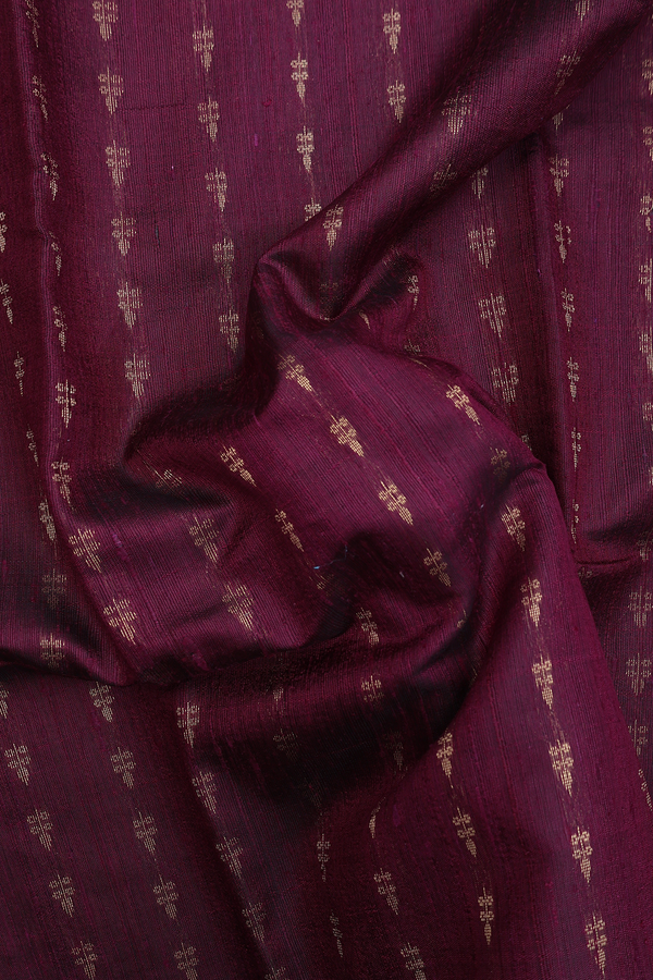 Jute Saree In Burgundy Red With Zari Buttas
