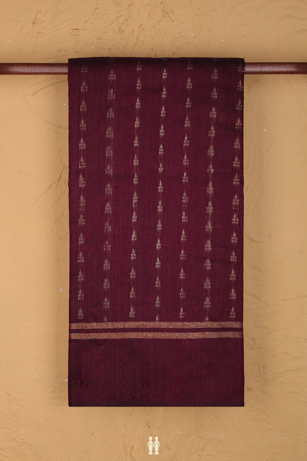 Jute Saree In Burgundy Red With Zari Buttas