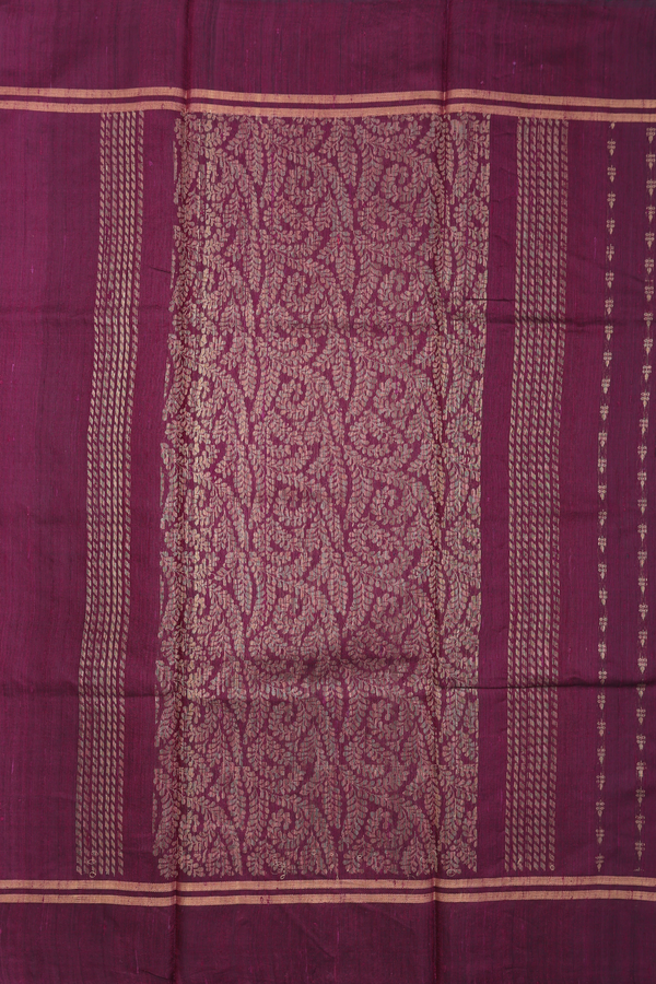 Jute Saree In Burgundy Red With Zari Buttas