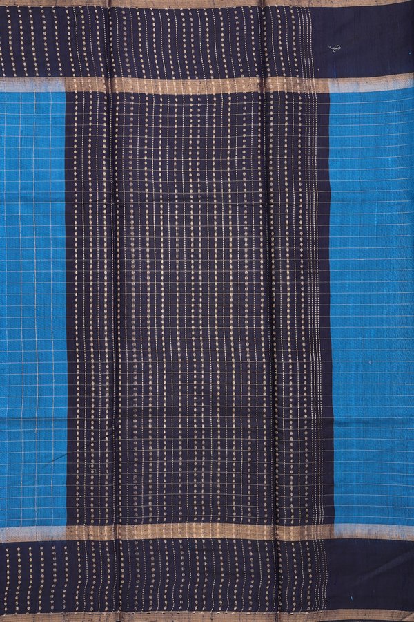 Jute Saree In Capri Blue With Checks Design