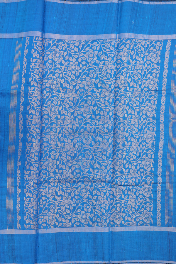 Jute Saree In Cerulean Blue With Floral Buttas