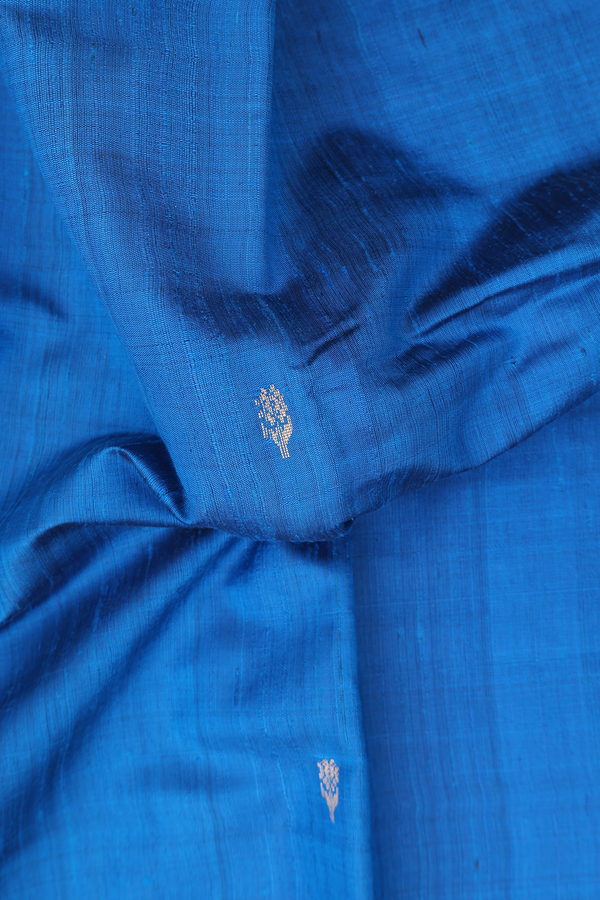 Jute Saree In Cerulean Blue With Floral Buttas