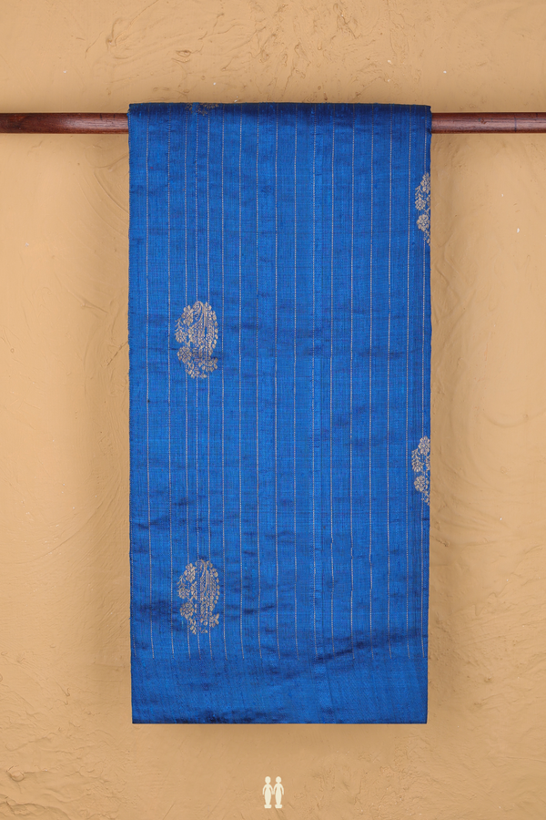 Jute Saree In Cerulean Blue With Stripes Design