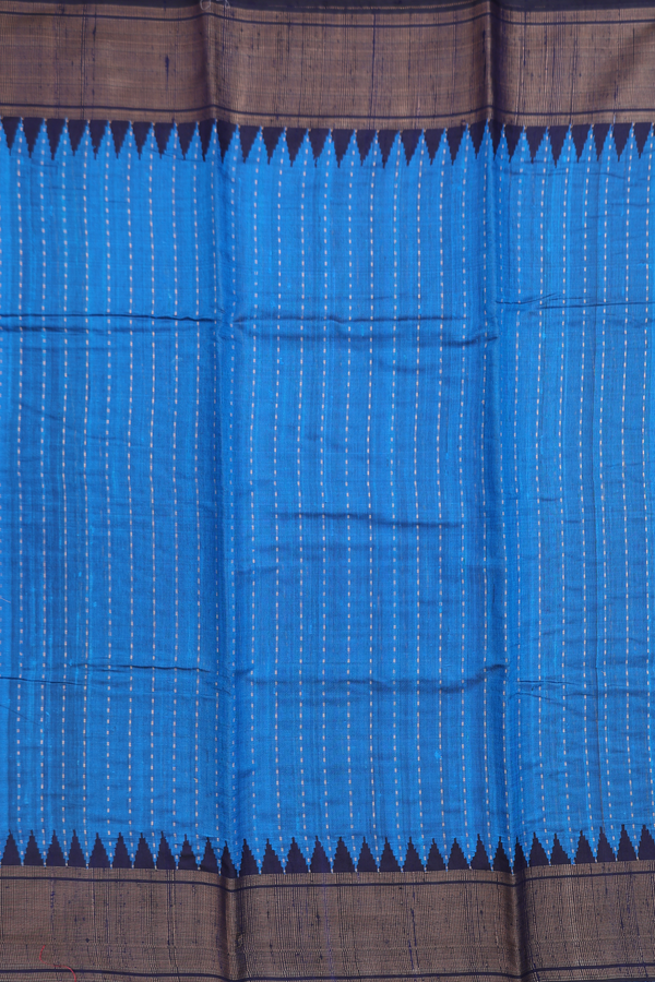 Jute Saree In Cerulean Blue With Stripes Design