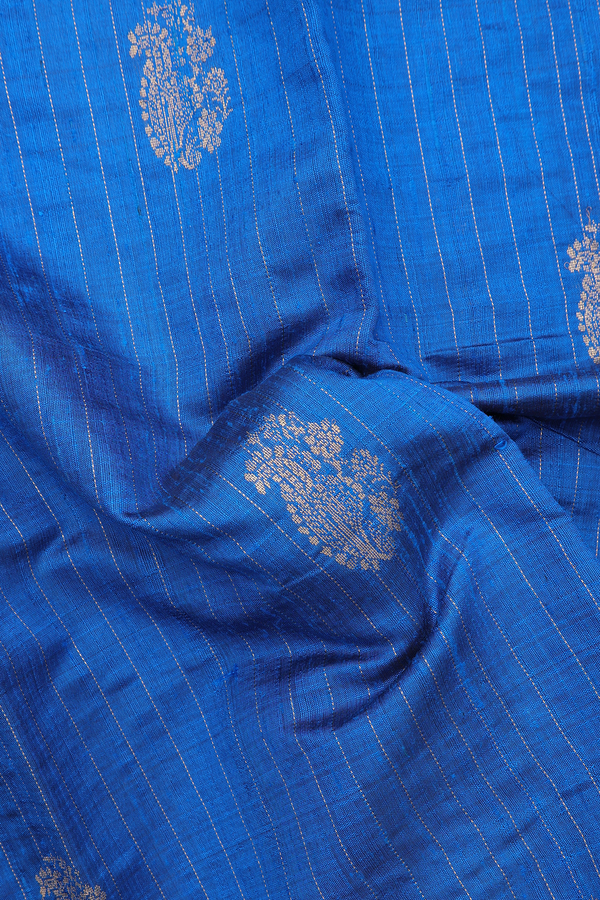 Jute Saree In Cerulean Blue With Stripes Design