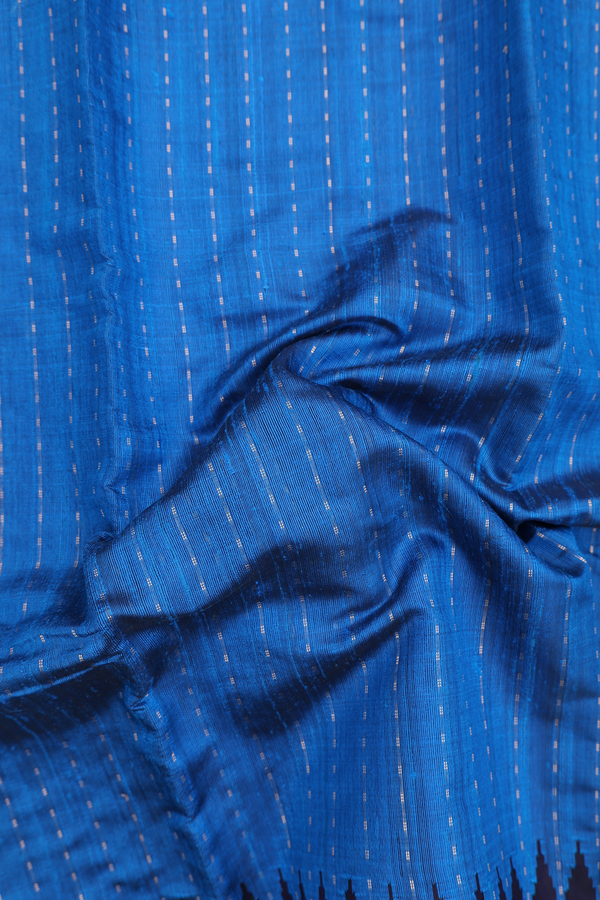 Jute Saree In Cerulean Blue With Stripes Design