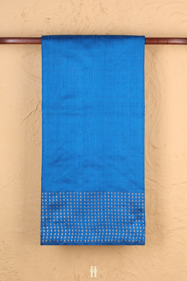 Jute Saree In Cerulean Blue With Zari Border