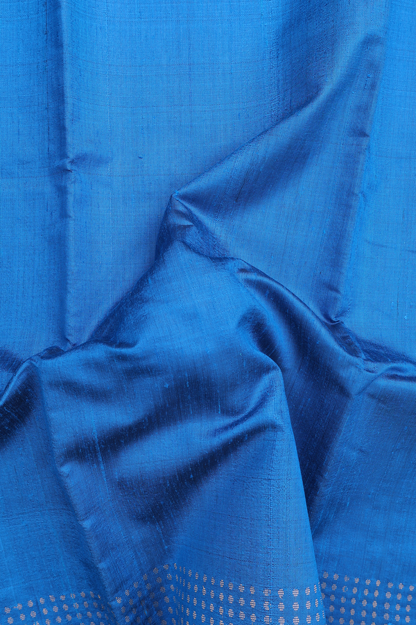 Jute Saree In Cerulean Blue With Zari Border