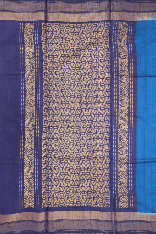 Jute Saree In Cerulean Blue With Zari Buttas