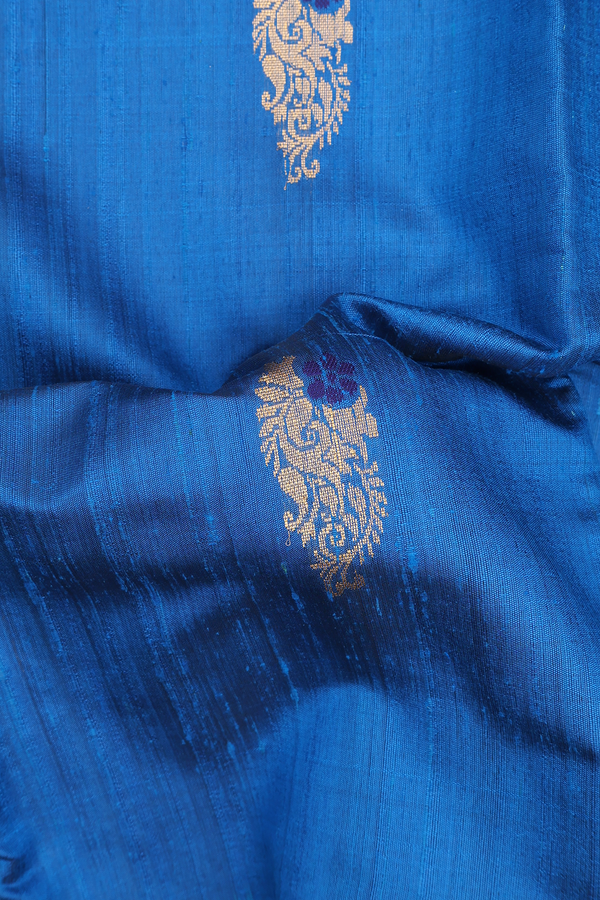 Jute Saree In Cerulean Blue With Zari Buttas