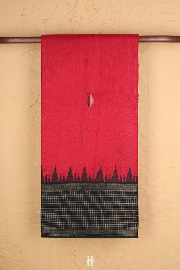 Jute Saree In Chilli Red With Allover Buttas