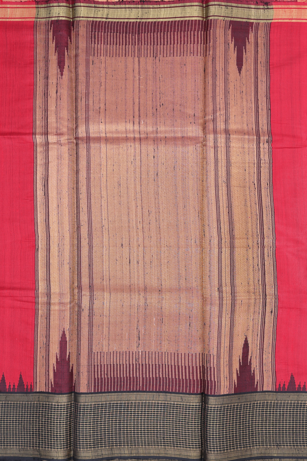 Jute Saree In Chilli Red With Allover Buttas