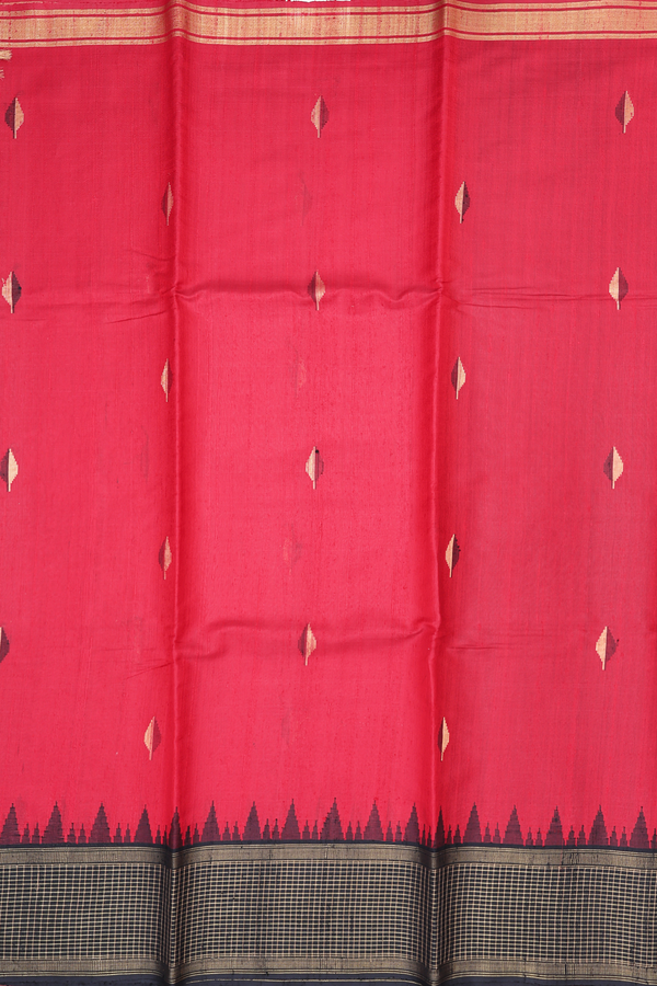 Jute Saree In Chilli Red With Allover Buttas