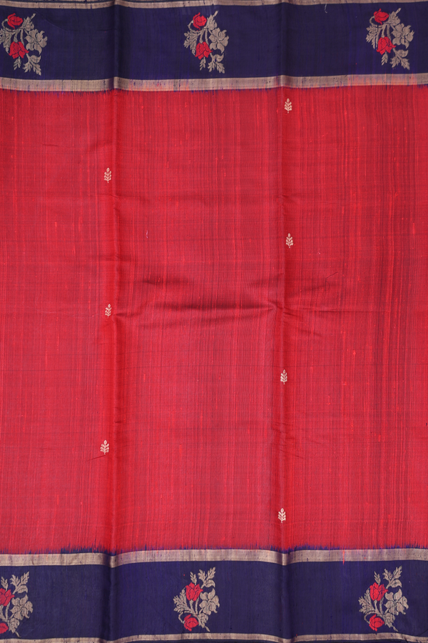 Jute Saree In Chilli Red With Zari Buttas
