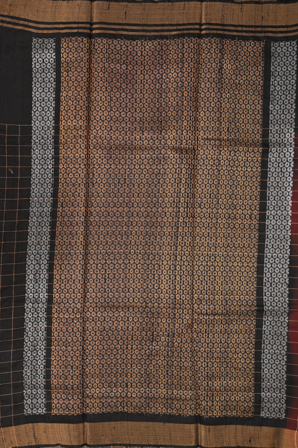 Jute Saree In Chocolate Brown With Checks Design