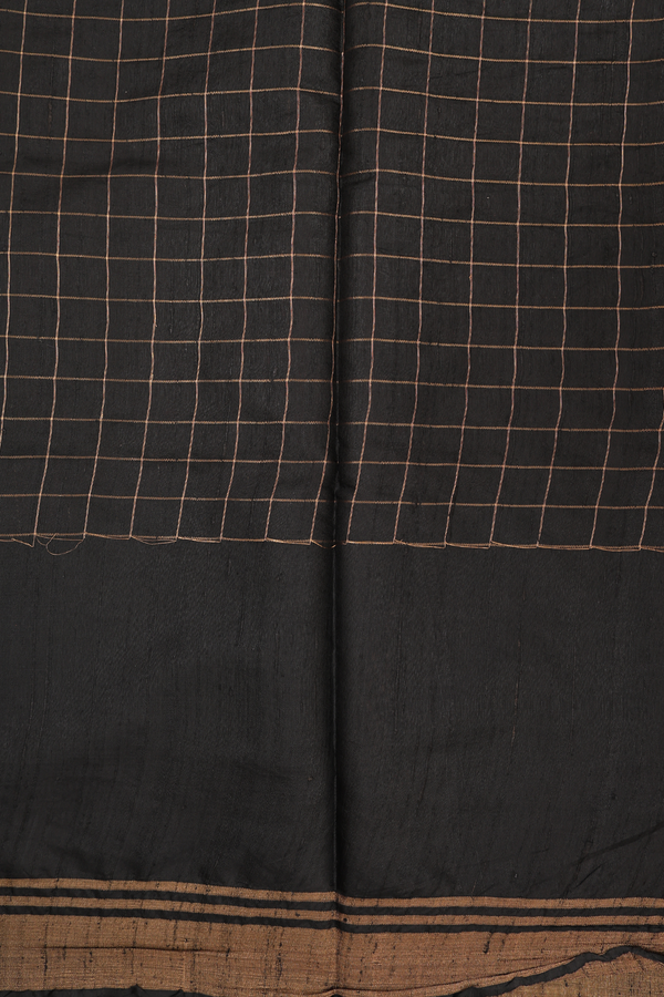 Jute Saree In Chocolate Brown With Checks Design
