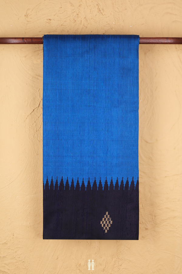 Jute Saree In Cobalt Blue With Contrast Border