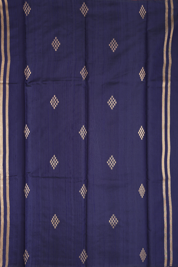 Jute Saree In Cobalt Blue With Contrast Border
