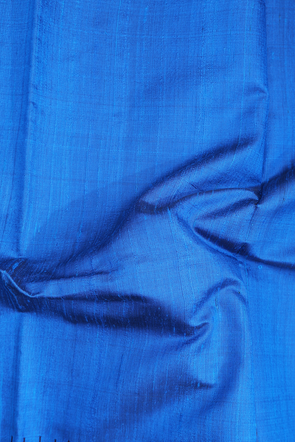 Jute Saree In Cobalt Blue With Contrast Border