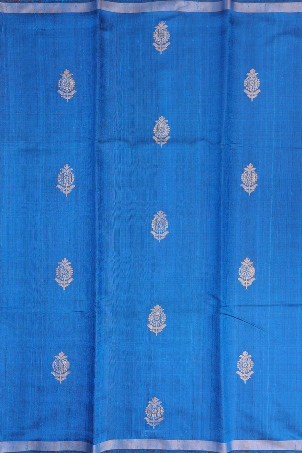 Jute Saree In Cobalt Blue With Floral Buttas