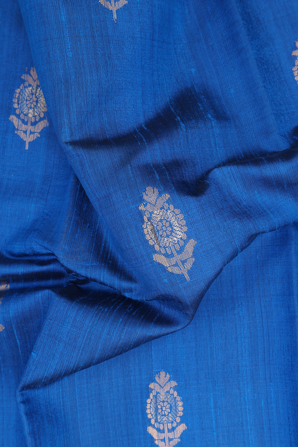 Jute Saree In Cobalt Blue With Floral Buttas