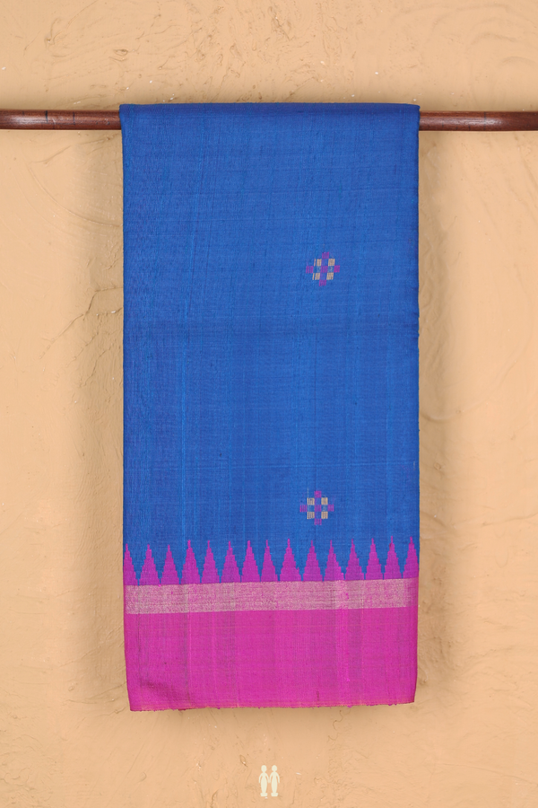 Jute Saree In Cobalt Blue With Threadwork Buttas