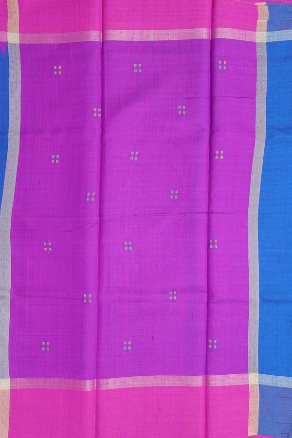 Jute Saree In Cobalt Blue With Threadwork Buttas