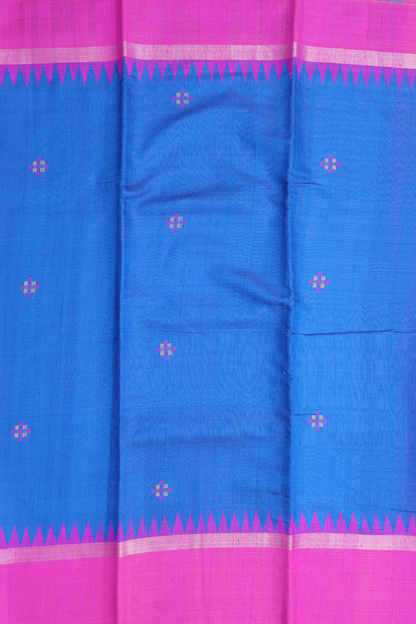 Jute Saree In Cobalt Blue With Threadwork Buttas