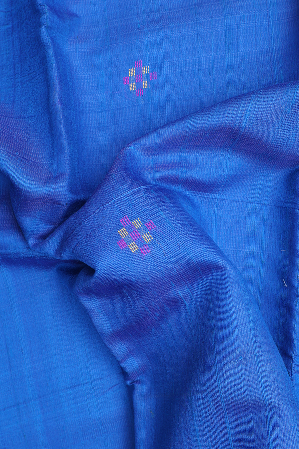 Jute Saree In Cobalt Blue With Threadwork Buttas
