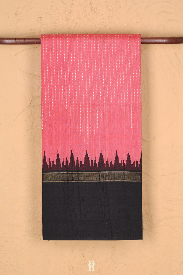 Jute Saree In Peachy Pink With Threadwork Design